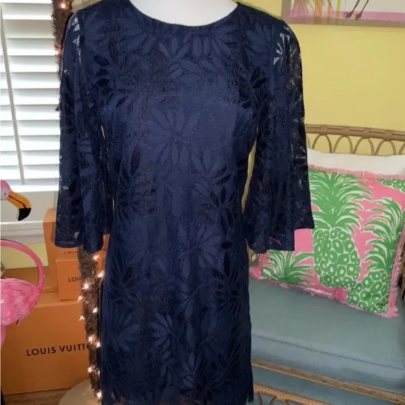 Lilly Pulitzer NWT Jackelin Romper Fern Gallery Lace Navy $238 Size 00,0