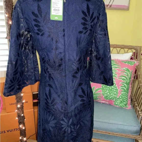 Lilly Pulitzer NWT Jackelin Romper Fern Gallery Lace Navy $238 Size 00,0