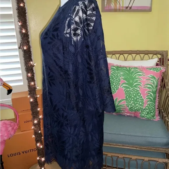 Lilly Pulitzer NWT Jackelin Romper Fern Gallery Lace Navy $238 Size 00,0