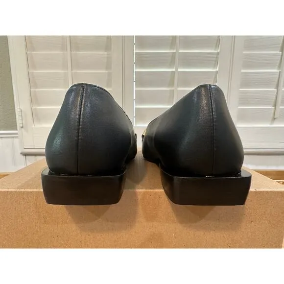 Linea Paolo Natalie Black Flats Size 7 NWOB Gold Chain Detail Unique Heel