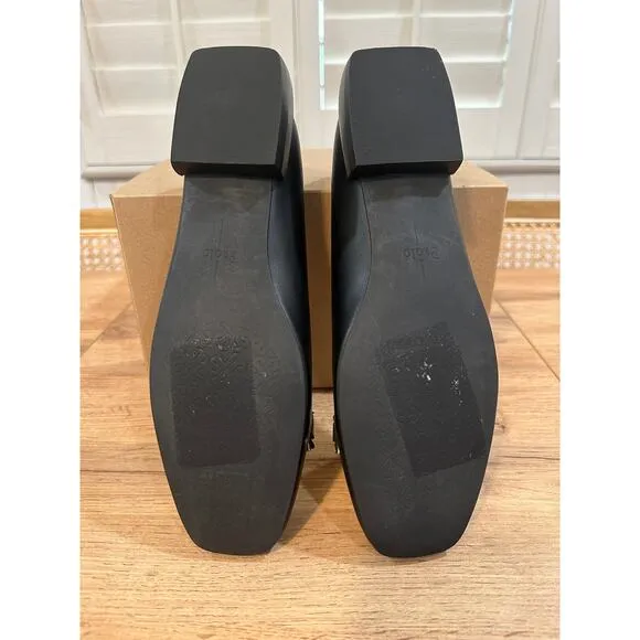 Linea Paolo Natalie Black Flats Size 7 NWOB Gold Chain Detail Unique Heel