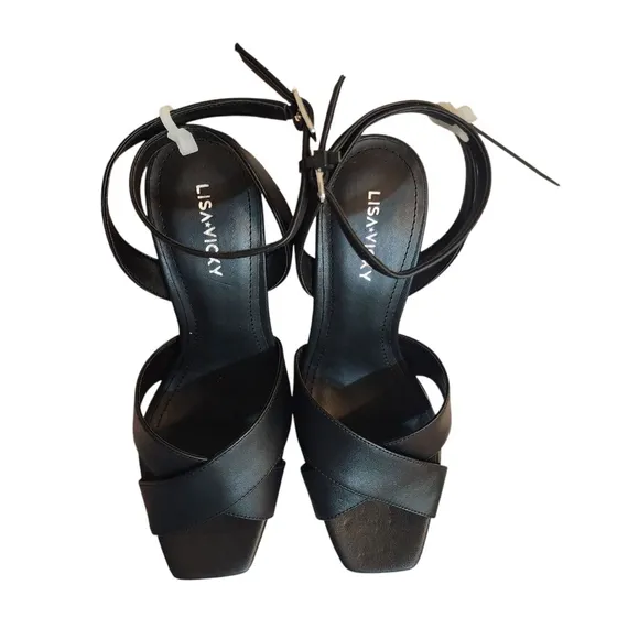 Lisa Vicky Black Leather Platform Strappy Heels Size 7, Nordstrom. New in box.