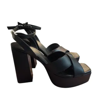 Lisa Vicky Black Leather Platform Strappy Heels Size 7, Nordstrom. New in box.
