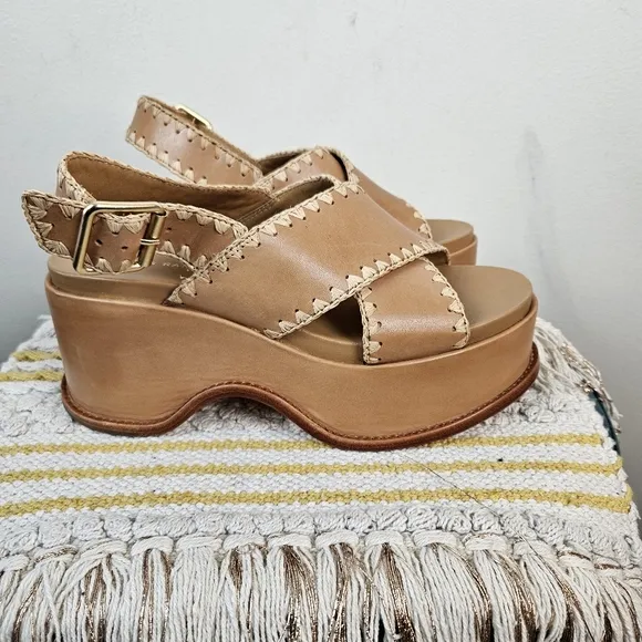 LOEFFLER RANDALL Mae Cross Strap Platform Sandals with Crochet Stitch Size 9B