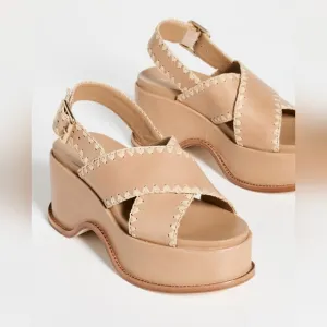 LOEFFLER RANDALL Mae Cross Strap Platform Sandals with Crochet Stitch Size 9B