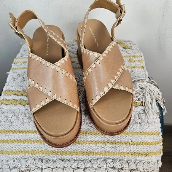 LOEFFLER RANDALL Mae Cross Strap Platform Sandals with Crochet Stitch Size 9B