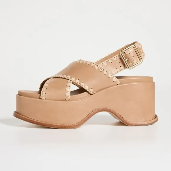 LOEFFLER RANDALL Mae Cross Strap Platform Sandals with Crochet Stitch Size 9B