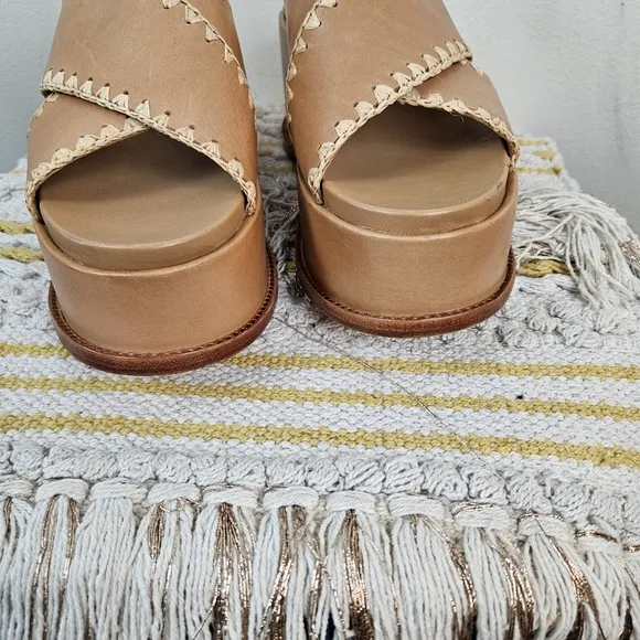 LOEFFLER RANDALL Mae Cross Strap Platform Sandals with Crochet Stitch Size 9B