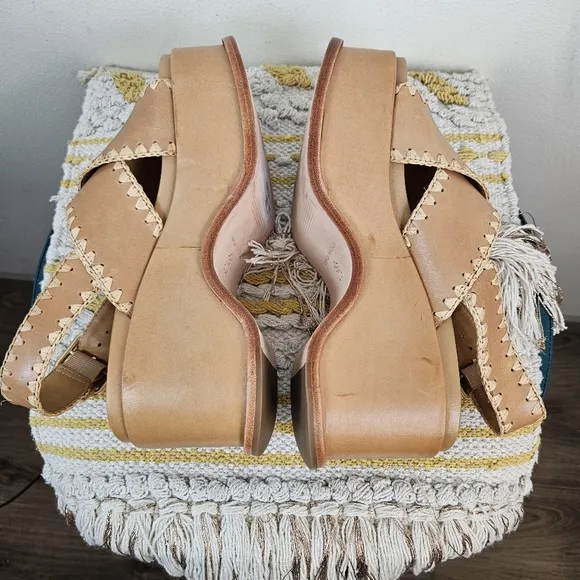 LOEFFLER RANDALL Mae Cross Strap Platform Sandals with Crochet Stitch Size 9B