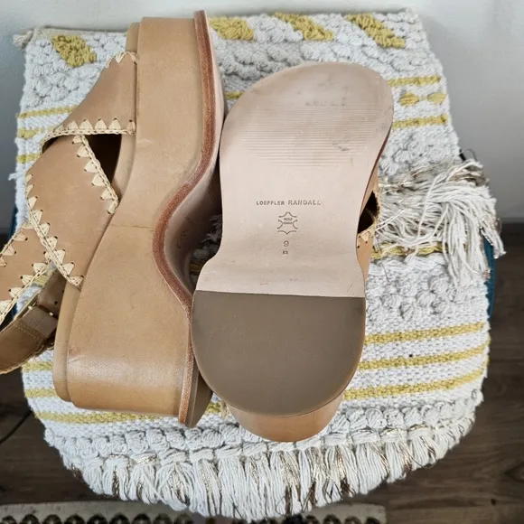 LOEFFLER RANDALL Mae Cross Strap Platform Sandals with Crochet Stitch Size 9B