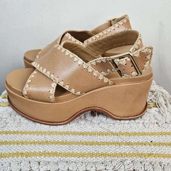 LOEFFLER RANDALL Mae Cross Strap Platform Sandals with Crochet Stitch Size 9B