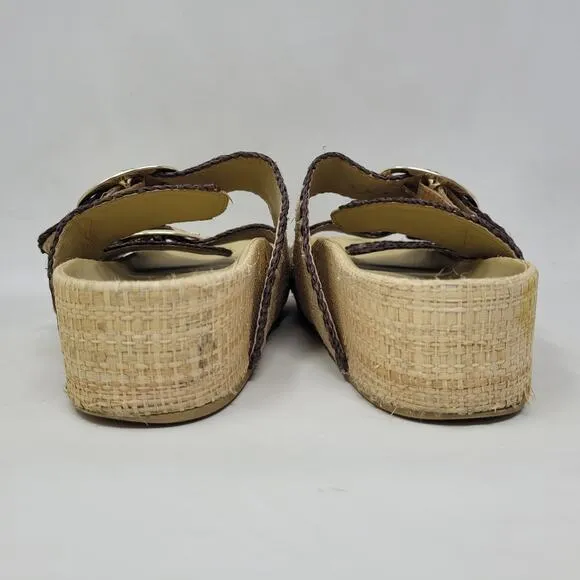 Loeffler Randall Sandals Womens 8 Tan Theo Platform Raffia Embroidered Boho