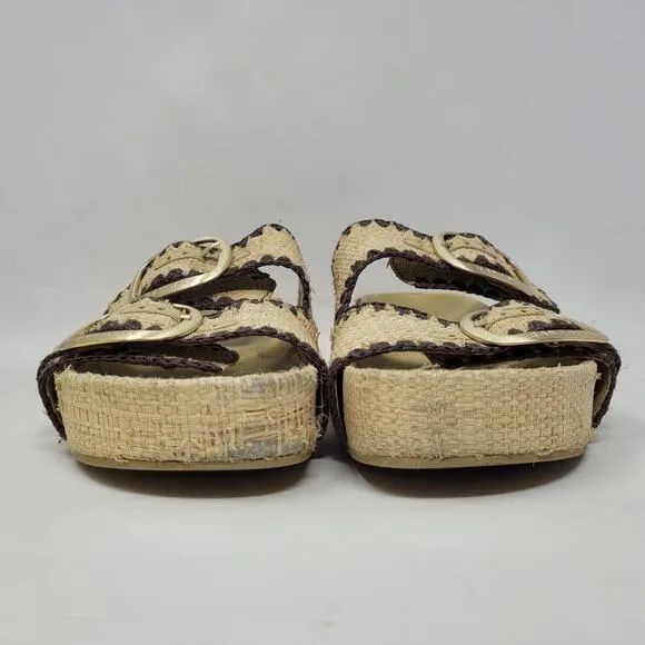 Loeffler Randall Sandals Womens 8 Tan Theo Platform Raffia Embroidered Boho