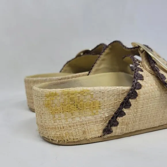 Loeffler Randall Sandals Womens 8 Tan Theo Platform Raffia Embroidered Boho