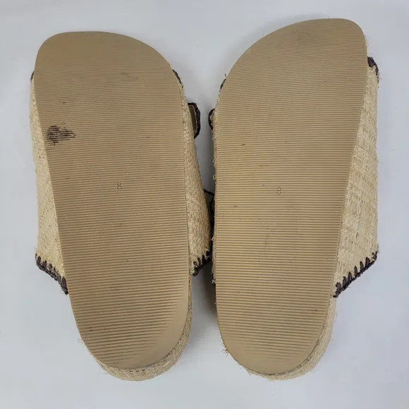 Loeffler Randall Sandals Womens 8 Tan Theo Platform Raffia Embroidered Boho