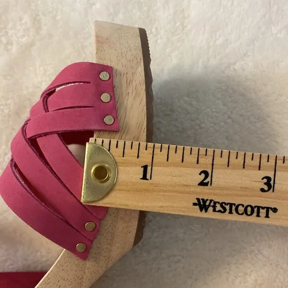 LOFT Pink Woven Leather Wooden Heel Clog Sandals