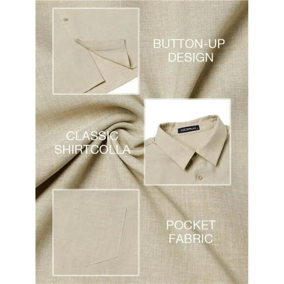 Long Sleeve Shirts for Men Button Down Shirt Linen Collared Dress Shirt