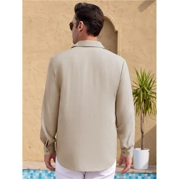 Long Sleeve Shirts for Men Button Down Shirt Linen Collared Dress Shirt