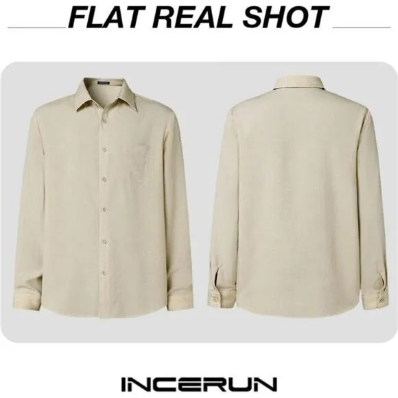 Long Sleeve Shirts for Men Button Down Shirt Linen Collared Dress Shirt