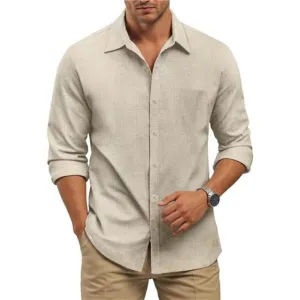 Long Sleeve Shirts for Men Button Down Shirt Linen Collared Dress Shirt