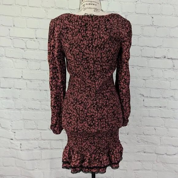 LOST &amp; Wander Anthropologie Stretch Dress Black Pomegranate Red Floral Ruched XS
