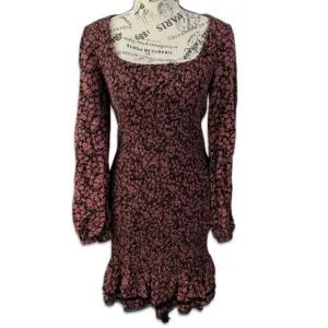 LOST &amp; Wander Anthropologie Stretch Dress Black Pomegranate Red Floral Ruched XS