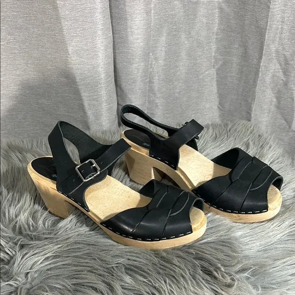 Lotta From Stockholm Peep Toe Clog Sandals Black Size 9