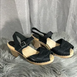 Lotta From Stockholm Peep Toe Clog Sandals Black Size 9