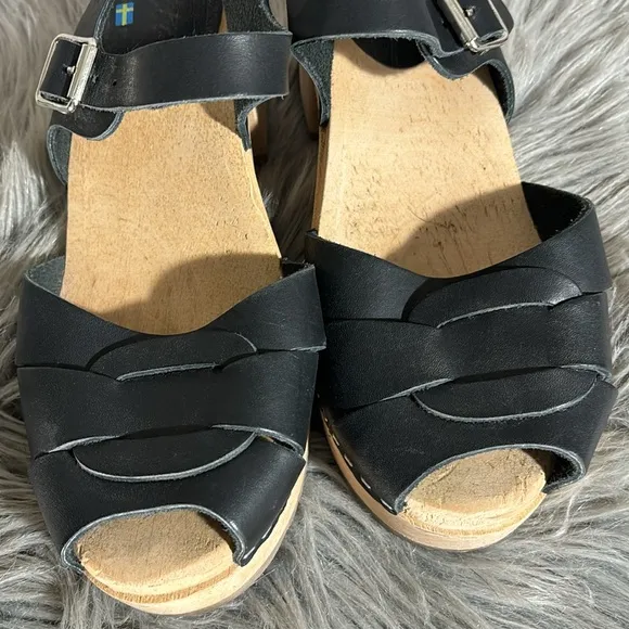 Lotta From Stockholm Peep Toe Clog Sandals Black Size 9