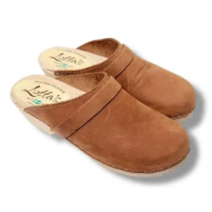 Lotta's From Stockholm Shoes Womens 39 Swedish Clogs Brown Leather Wooden Heel