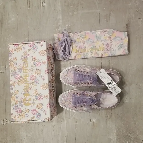 💕LOVESHACKFANCY x SUPERGA💕 Classic Sneaker ~ Lavender Blooms Floral US 8.5 NWT