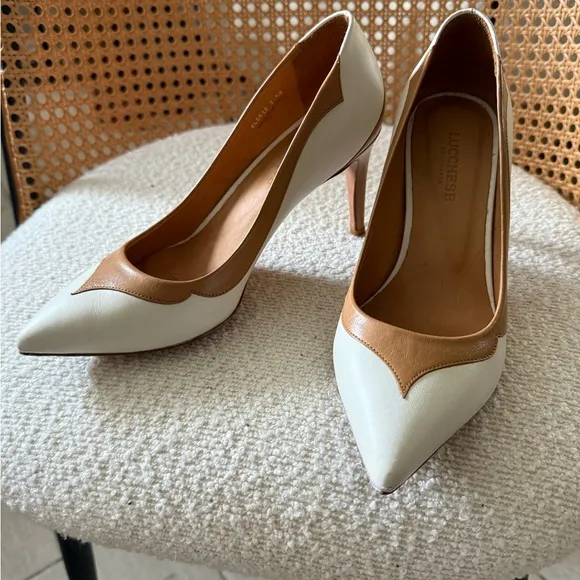 Lucchese Women's White and Tan Heels