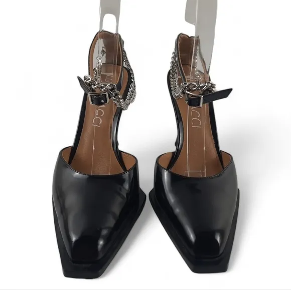 LUCCIA TACCI Handmade Chisel Toe Japanese Platform Chain Anklet Pumps Heels 6