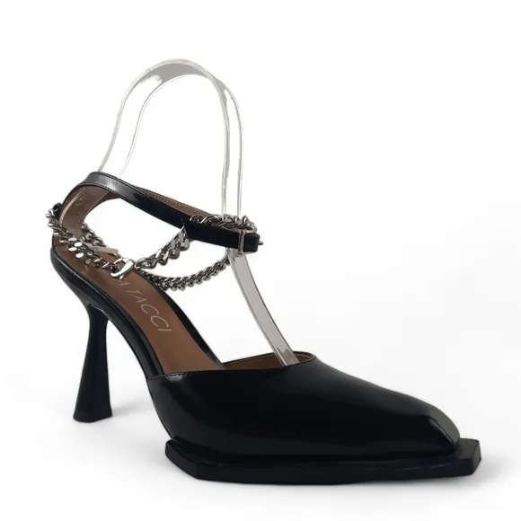LUCCIA TACCI Handmade Chisel Toe Japanese Platform Chain Anklet Pumps Heels 6