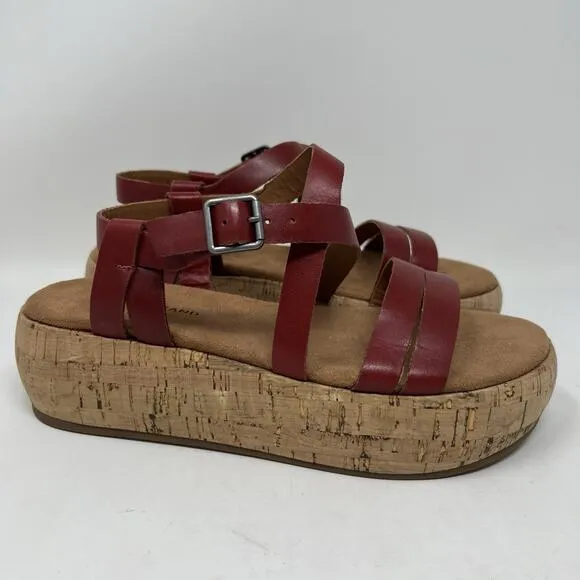 Lucky Brand Jacobean Strappy Cork Platform Red Leather Sandals Women’s Size 7.5