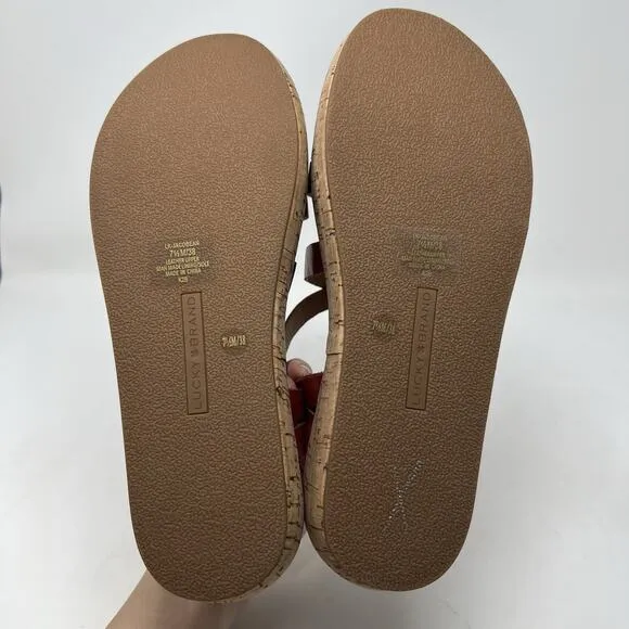 Lucky Brand Jacobean Strappy Cork Platform Red Leather Sandals Women’s Size 7.5