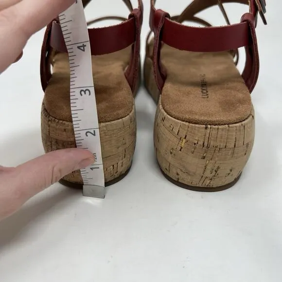 Lucky Brand Jacobean Strappy Cork Platform Red Leather Sandals Women’s Size 7.5