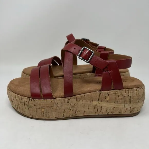 Lucky Brand Jacobean Strappy Cork Platform Red Leather Sandals Women’s Size 7.5