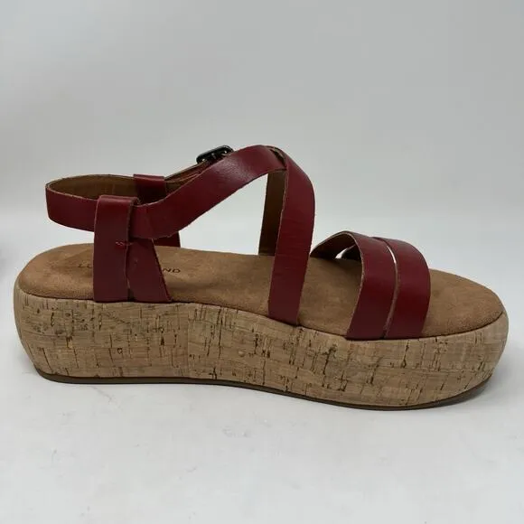Lucky Brand Jacobean Strappy Cork Platform Red Leather Sandals Women’s Size 7.5