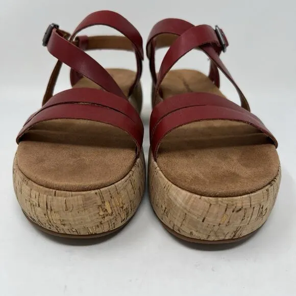 Lucky Brand Jacobean Strappy Cork Platform Red Leather Sandals Women’s Size 7.5