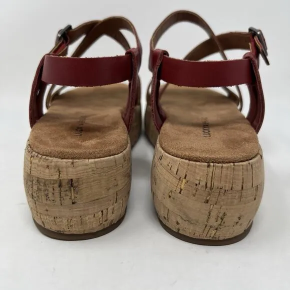 Lucky Brand Jacobean Strappy Cork Platform Red Leather Sandals Women’s Size 7.5