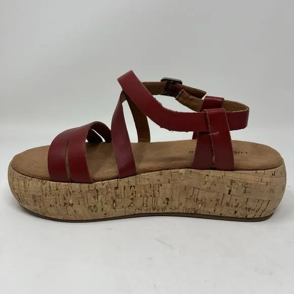 Lucky Brand Jacobean Strappy Cork Platform Red Leather Sandals Women’s Size 7.5