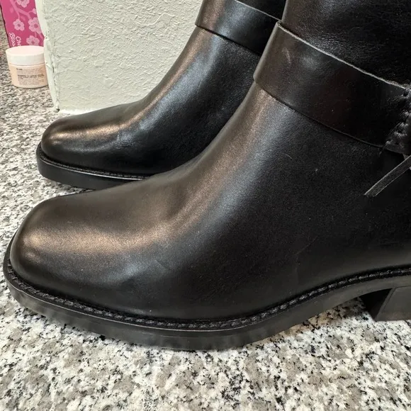 Lucky Brand Womens Leather Boots Size 10 Black Ankle Moto Biker Western Chic NEW