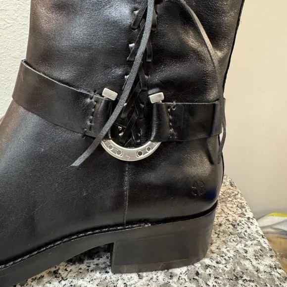 Lucky Brand Womens Leather Boots Size 10 Black Ankle Moto Biker Western Chic NEW
