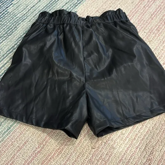 LUCY PARIS Black Paperbag Faux Leather Shorts