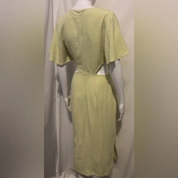 Lulus Sz S Tie Front Cutout Yellow Midi Summer Dress Pinup Retro Boho Chic