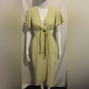 Lulus Sz S Tie Front Cutout Yellow Midi Summer Dress Pinup Retro Boho Chic