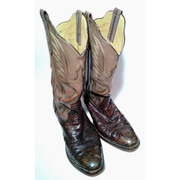 Luskey’s Brown Two Tone Ostrich Skin Cowboy Western Boots Men's Est. Size 8 M