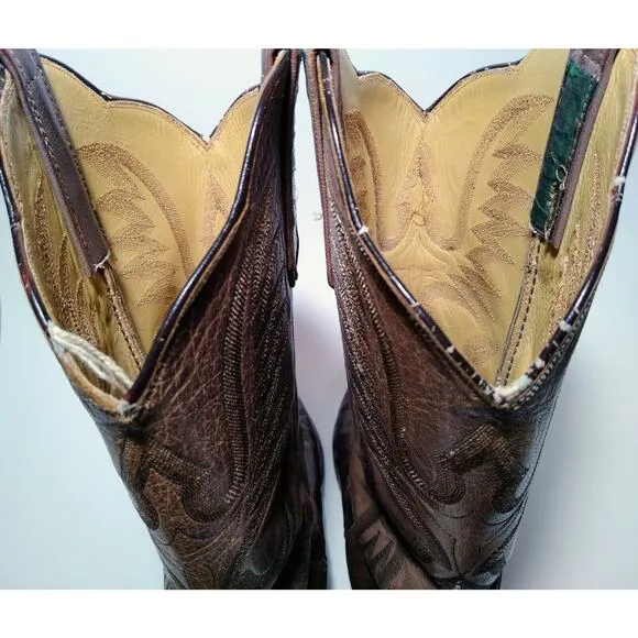 Luskey’s Brown Two Tone Ostrich Skin Cowboy Western Boots Men's Est. Size 8 M