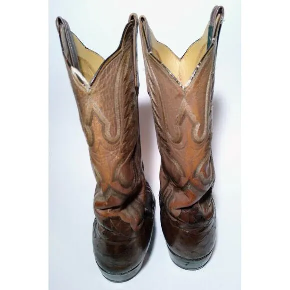 Luskey’s Brown Two Tone Ostrich Skin Cowboy Western Boots Men's Est. Size 8 M